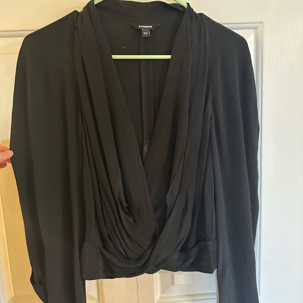 Express Elegant Black Draped Blouse